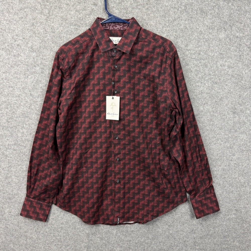 Robert Graham Adam Mens Red Black Geometric Zigzag Classic Fit Shirt $198 NEW
